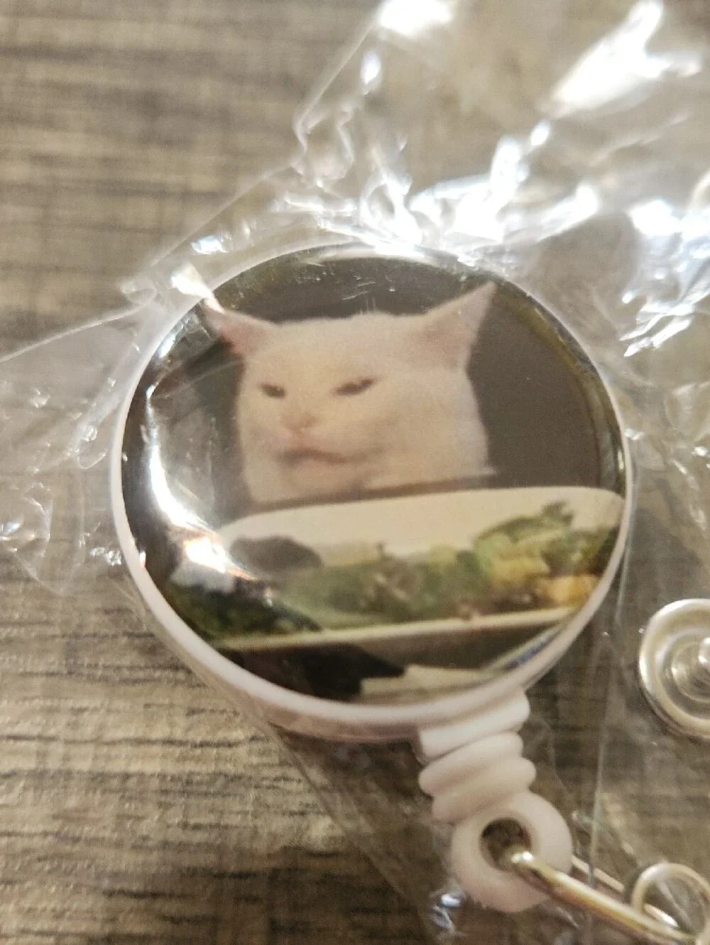 Assorted Novelty Cat & Meme Badge Reel - White
